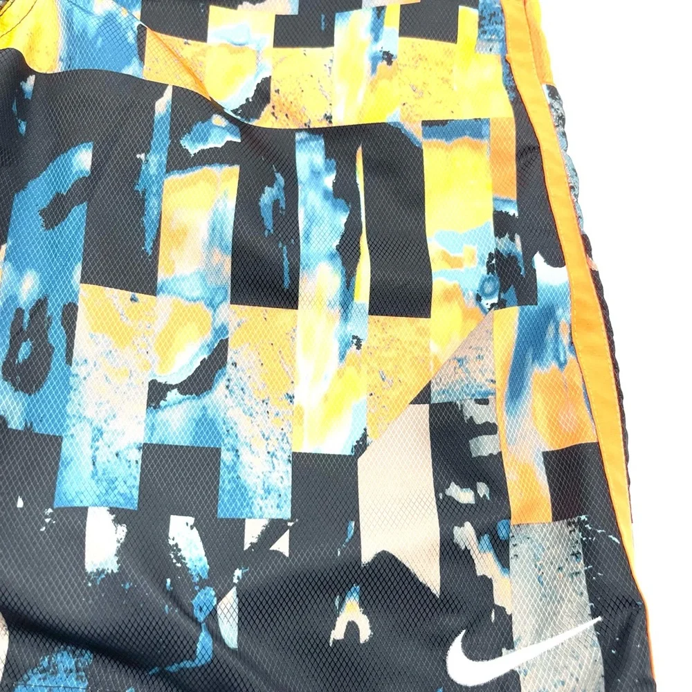 Nike Orange Swim Trunks with Blue & Black Print Large